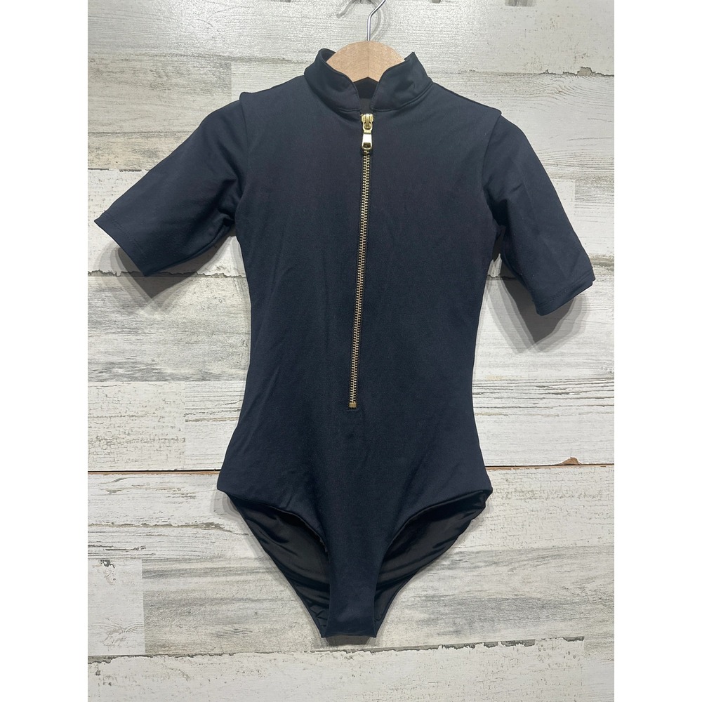 Inside Out One Piece Leotard Girls Large Child Black Front Zip Dancewear EUC